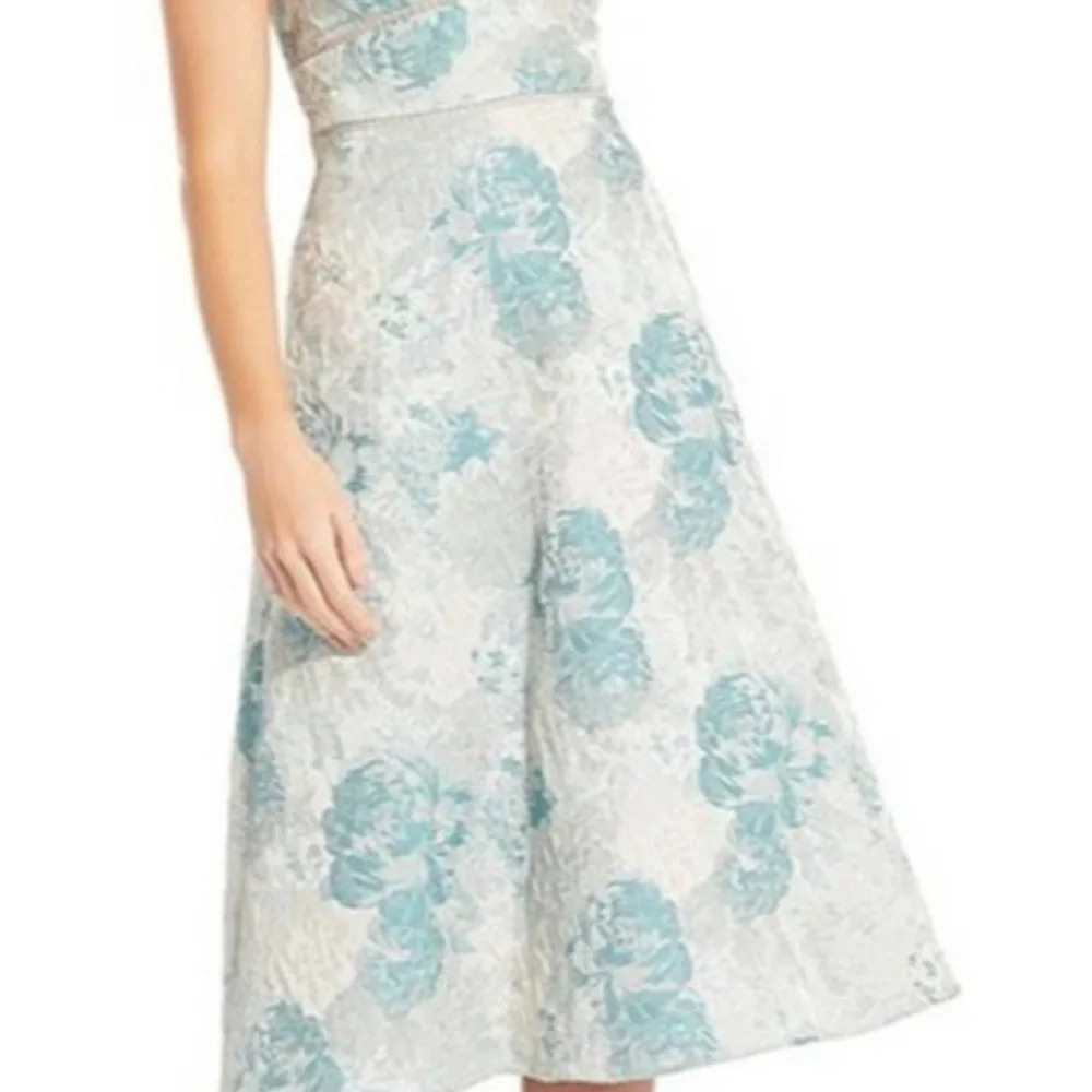 Aidan Mattox Sleeveless Floral Jacquard Fit-&-Flare Dress, Green, Size 8 - Picture 11 of 13